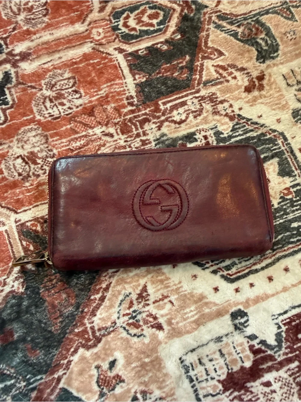 Gucci Women’s Dark Burgundy Leather Zip Wallet